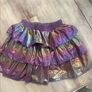 Girls Metallic Iridescent Purple Three Layered Ruffle Skirt